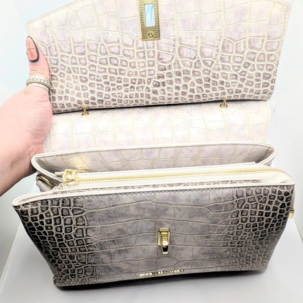 NWT🤍 Verano Hill Versailles Beige And Cream Crocodile Embossed Textured Handbag - Picture 3 of 8